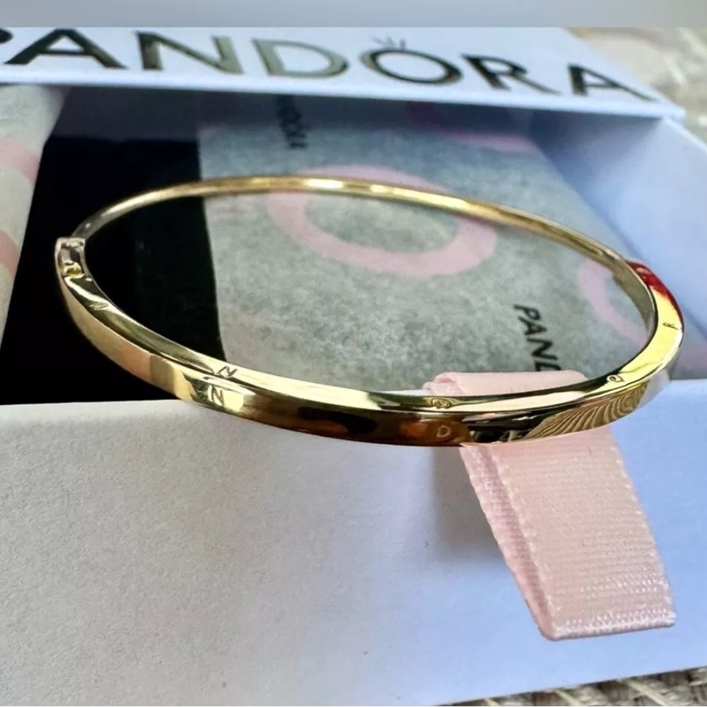 Pandora Signature 14k Solid Gold I-D Bangle Bracelet 552227C00 Size 3 (7.5)